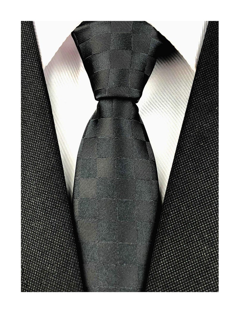 Ctskyte Slim Silk Necktie for Men Woven Jacquard Patterned Business Wedding Skinny Ties (Black Plaid, One Size) - Image 5